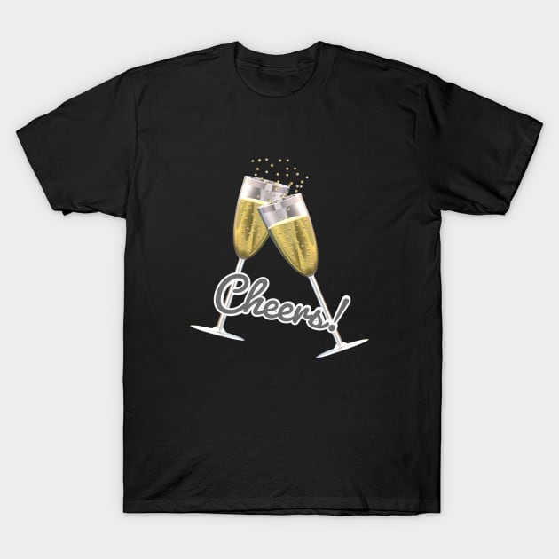 Cheers! Wine Flutes with Bubbly T-Shirt by Art By LM Designs 